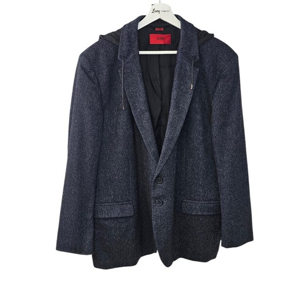 Hugo Boss Mens Wool Silk Blend Sports Coat, Removable Hood, Casual, Blue, 46R - Picture 1 of 10